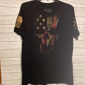 0454 Grunt style T-shirt with skull and flag